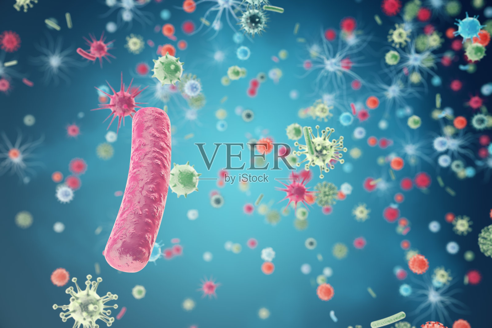 细菌病毒或细菌微生物细胞。三维渲染插画图片素材