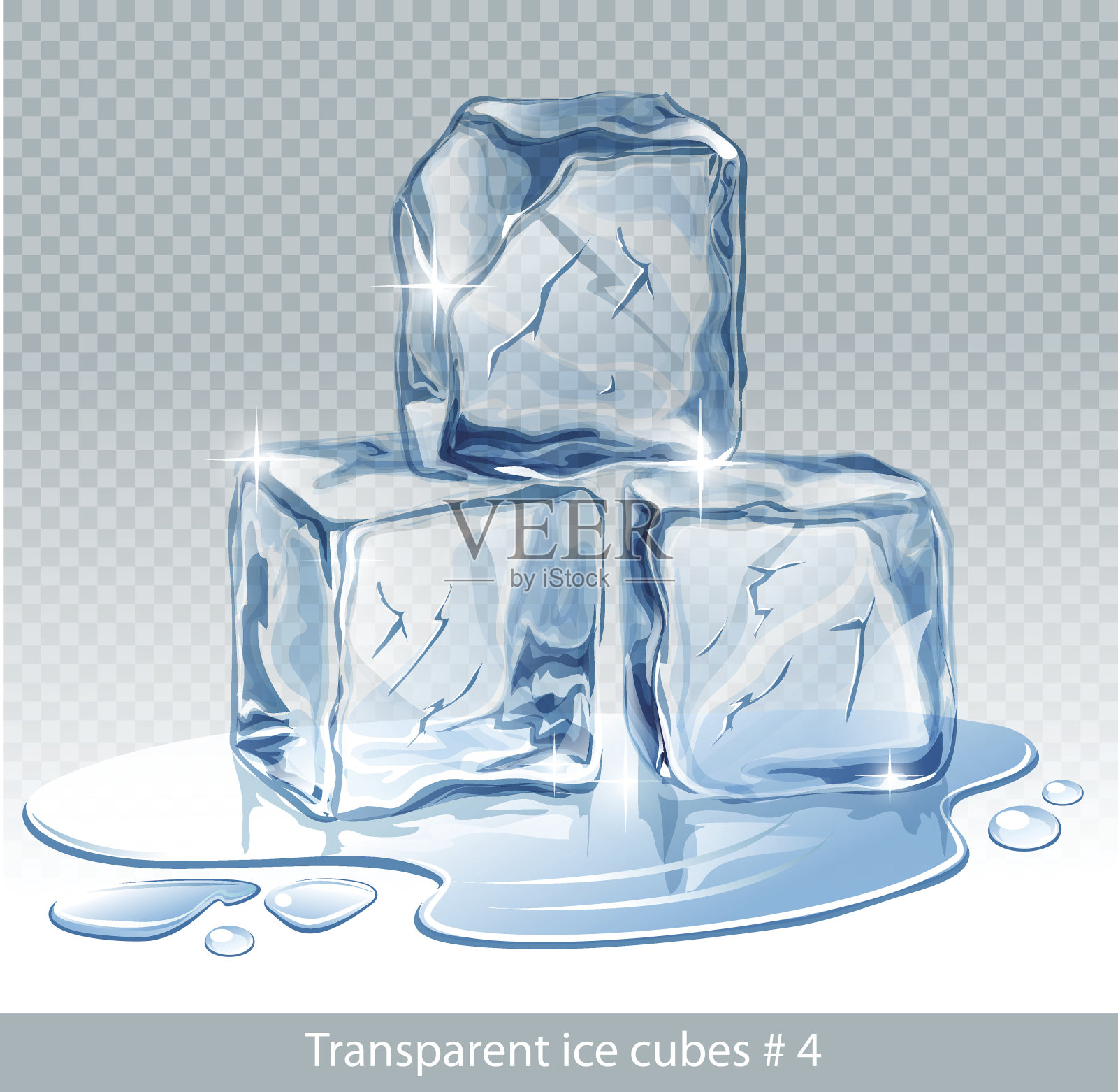 透明的蓝色矢量冰块和水滴设计元素图片