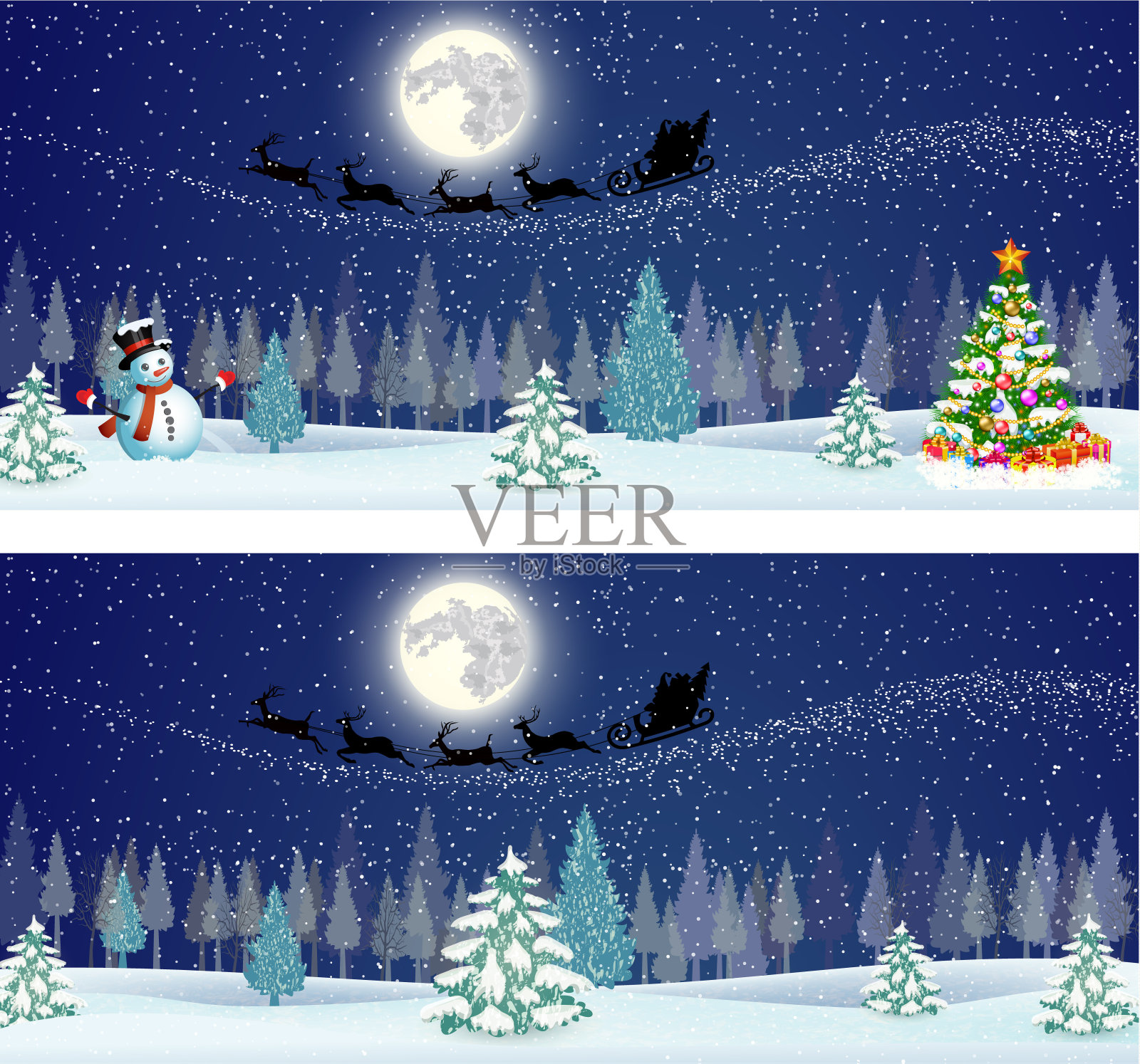 可爱的雪人在夜空的背景插画图片素材