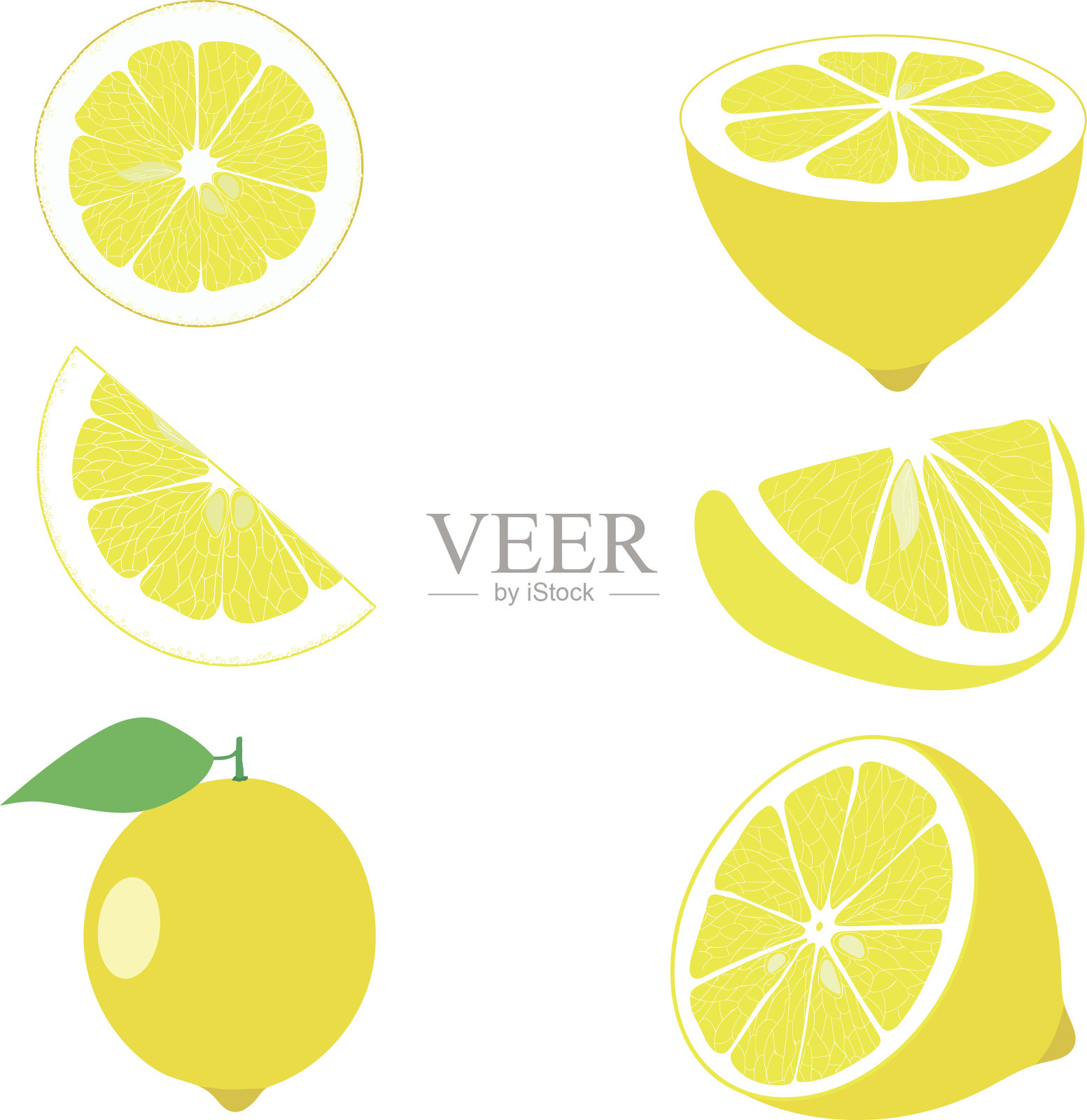 柠檬，柠檬片，一组柠檬，矢量插图插画图片素材