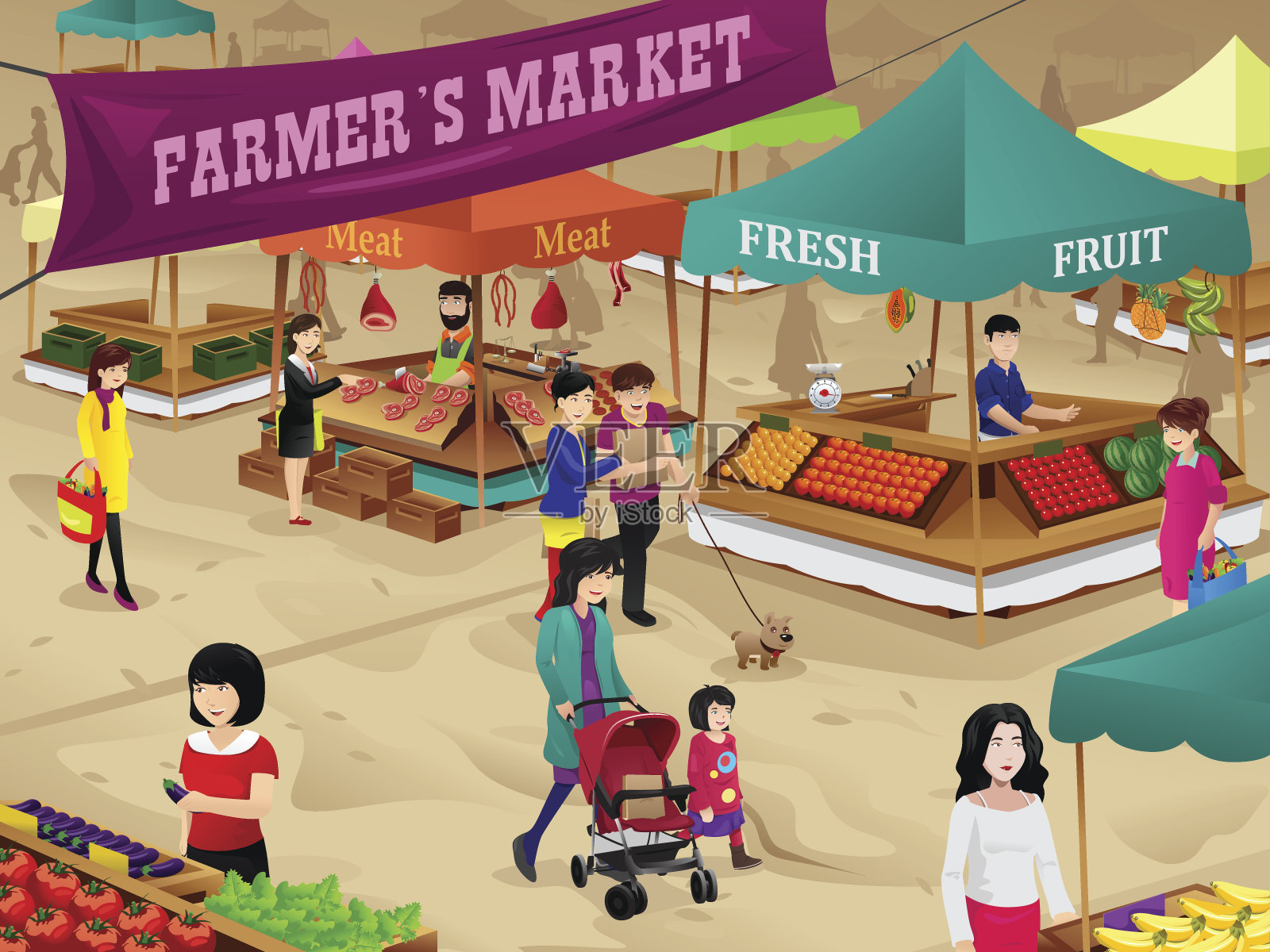 农贸市场的场景插画图片素材