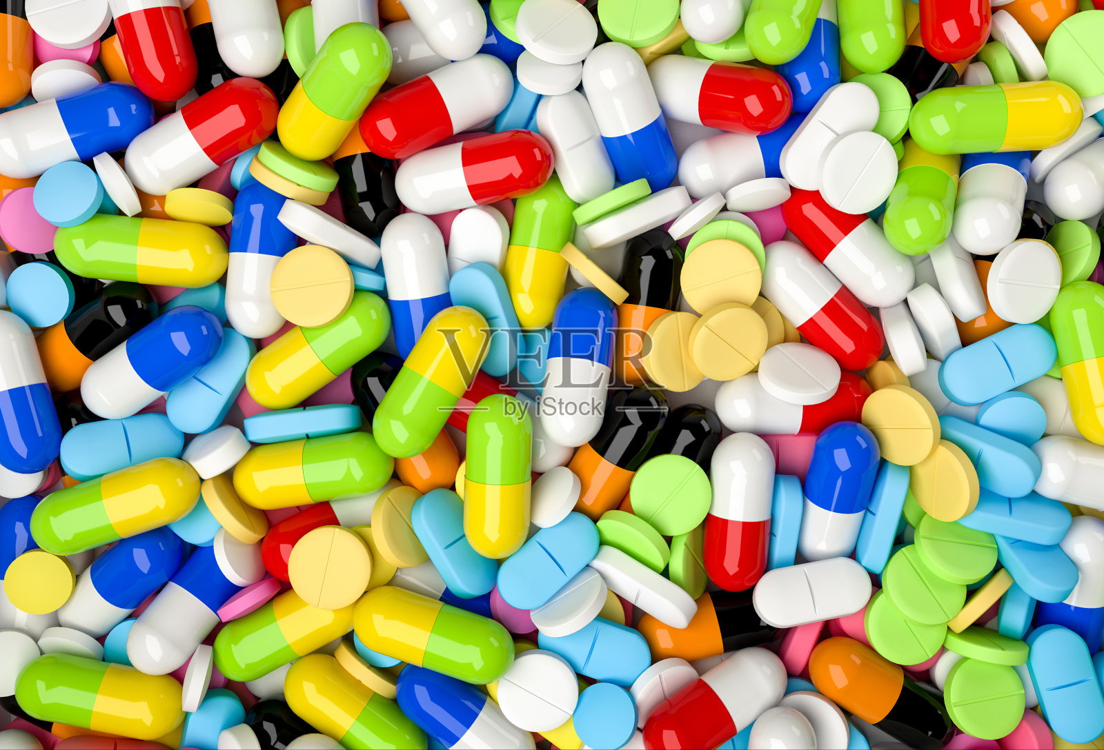 医学背景是彩色的药片和胶囊照片摄影图片