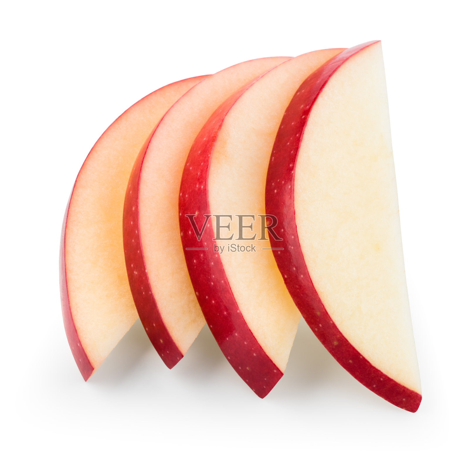 新鲜的红苹果。切片孤立白色。剪切路径。照片摄影图片