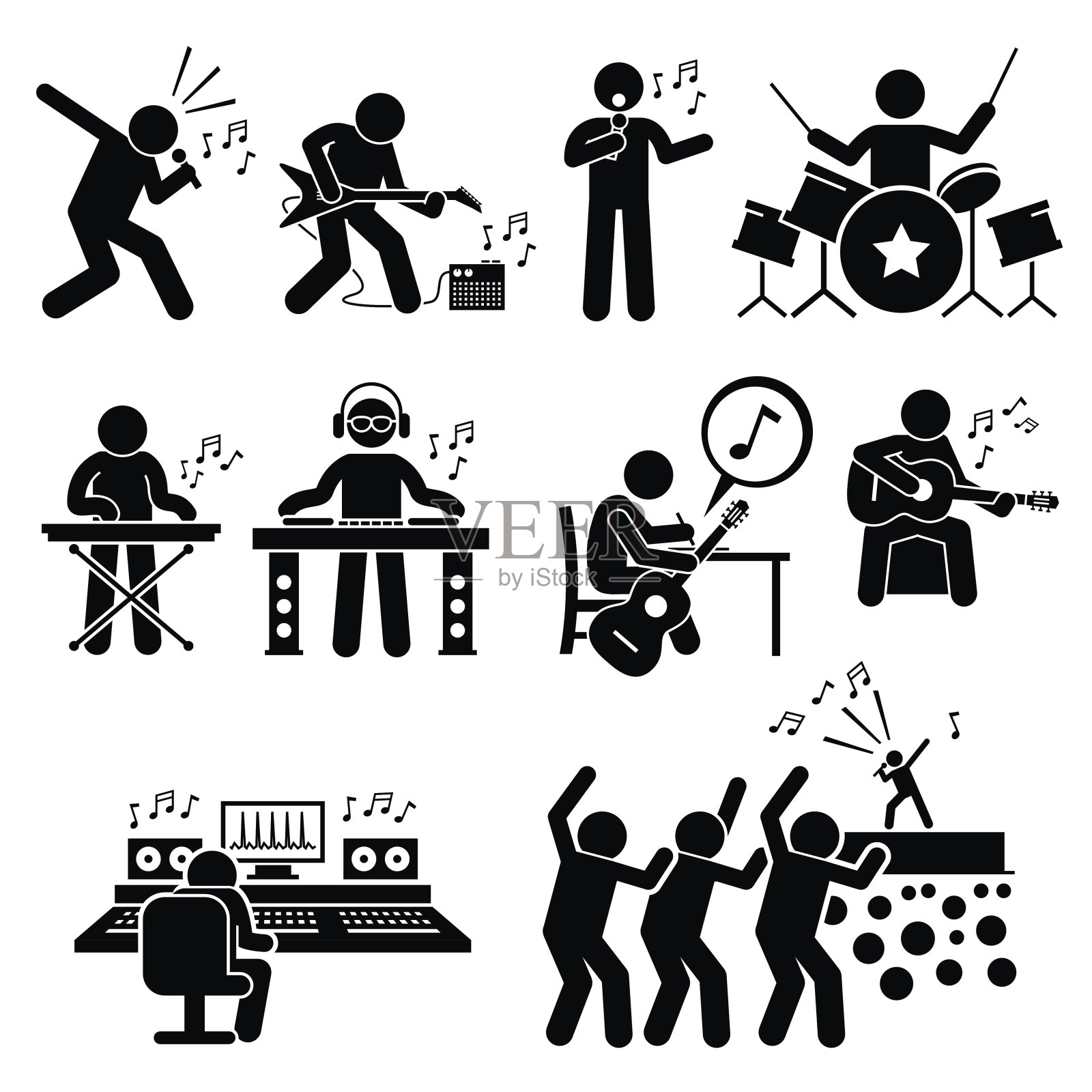 摇滚明星音乐家音乐艺术家与乐器插图插画图片素材