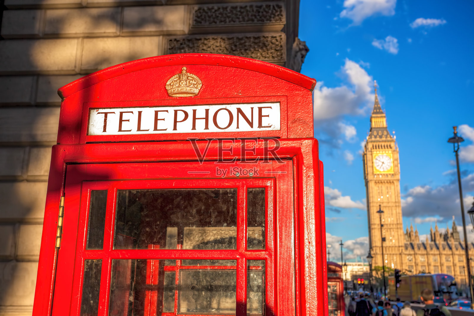 在英国的英国，带有大本钟和红色电话亭的伦敦标志照片摄影图片
