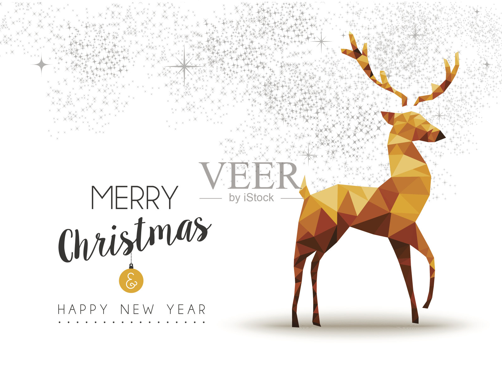 黄金圣诞和新年驯鹿低聚艺术插画图片素材