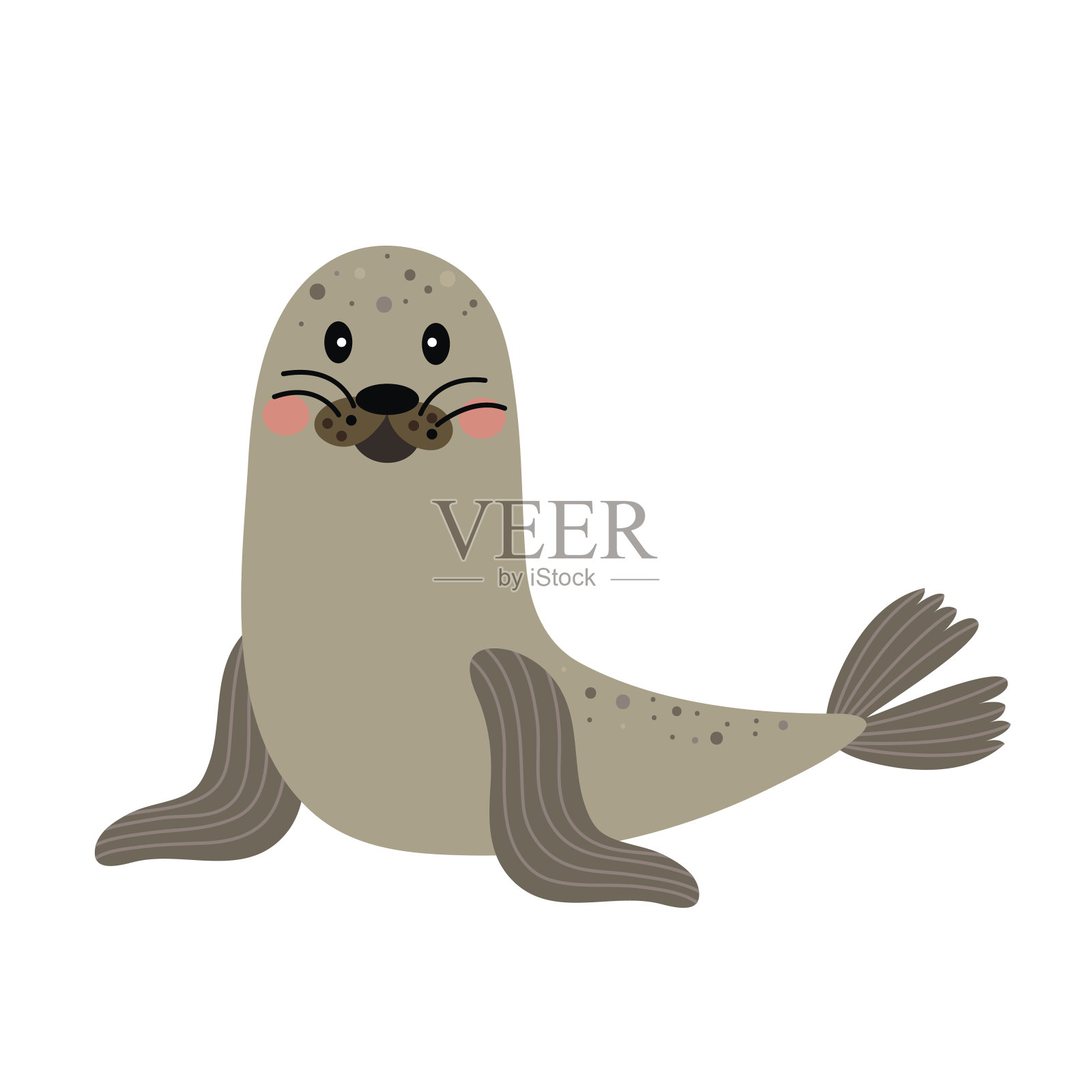 海豹动物卡通人物矢量插图。设计元素图片