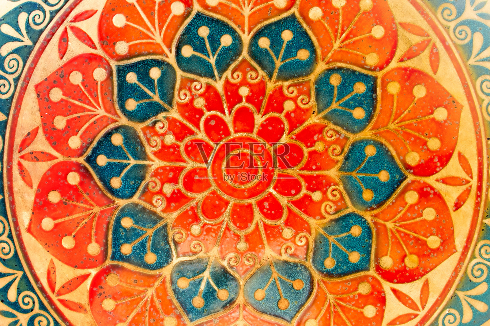 圆形装饰象征印度精神的莲花照片摄影图片