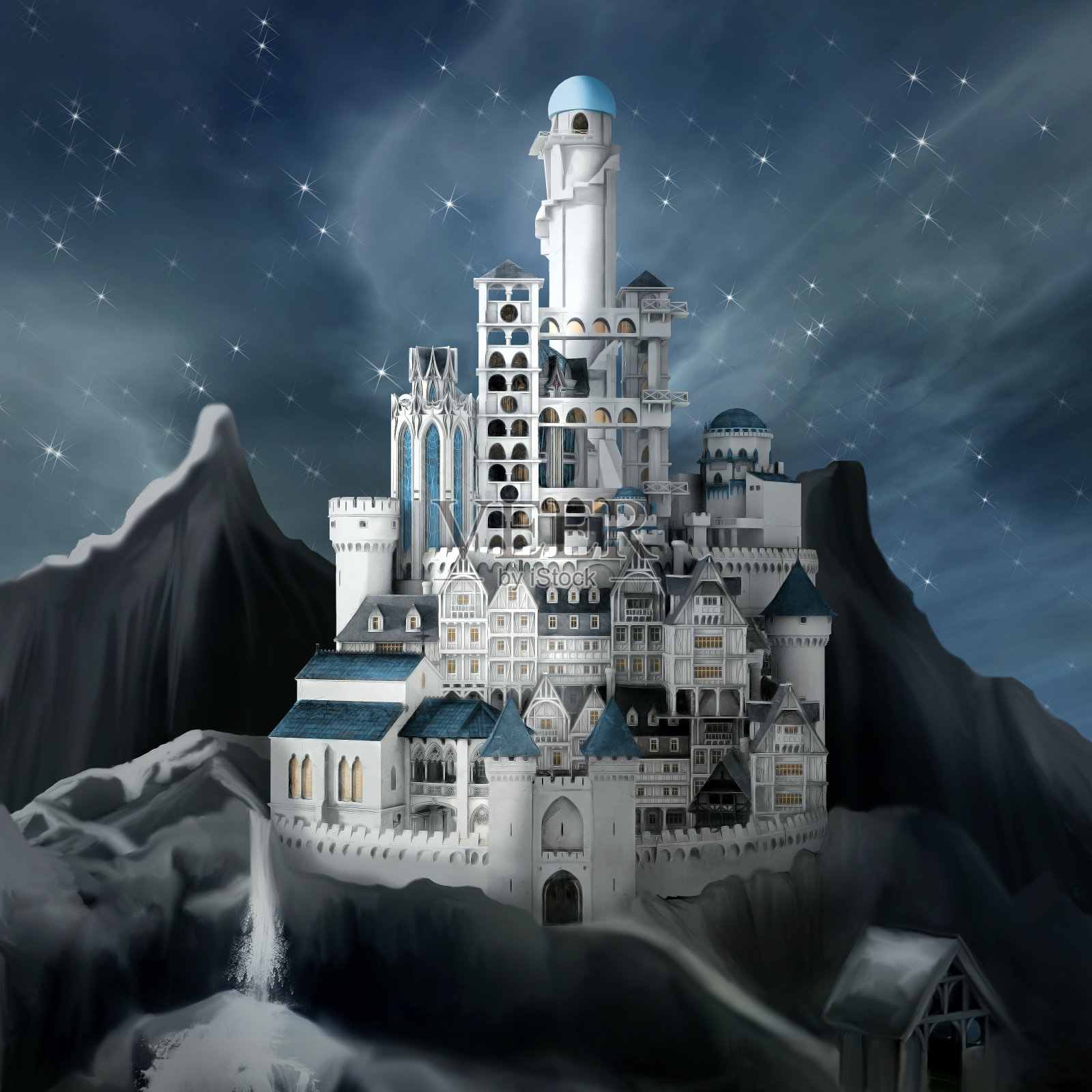 迷人的宫殿在山景插画图片素材