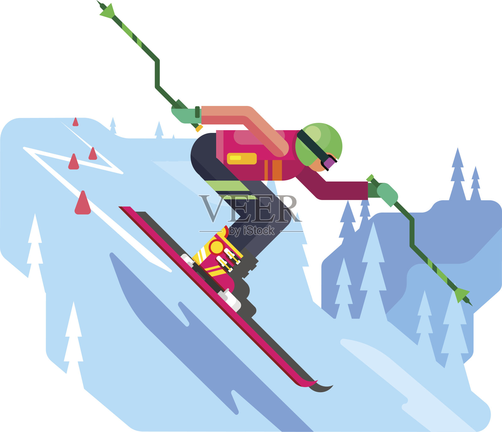 障碍滑雪下坡滑雪插画图片素材