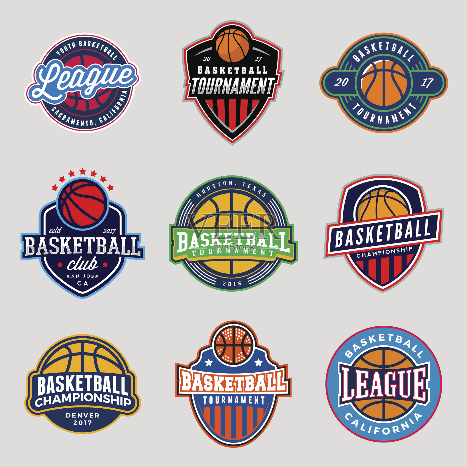 篮球比赛事件的标志的设置插画图片素材