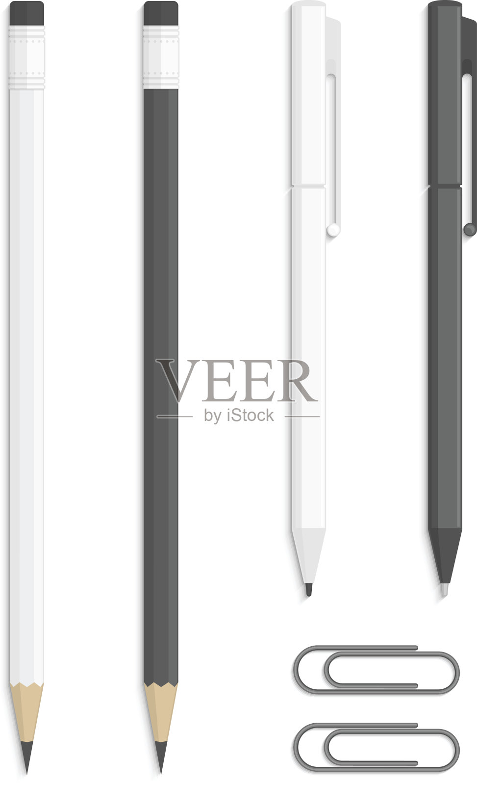 现实的矢量铅笔和钢笔。插画图片素材