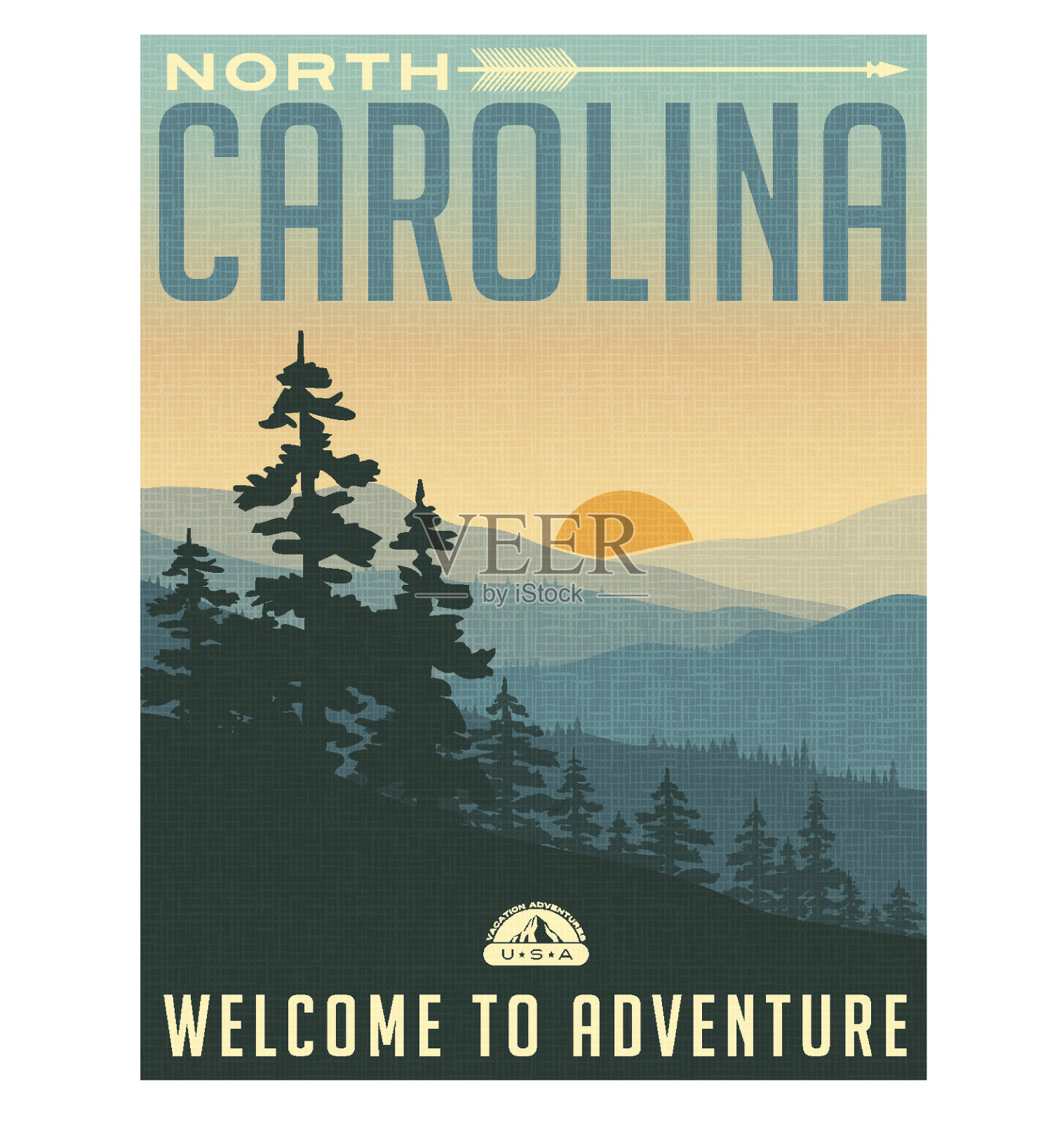 复古风格的旅行海报或贴纸。美国，北卡罗莱纳州，大烟山插画图片素材