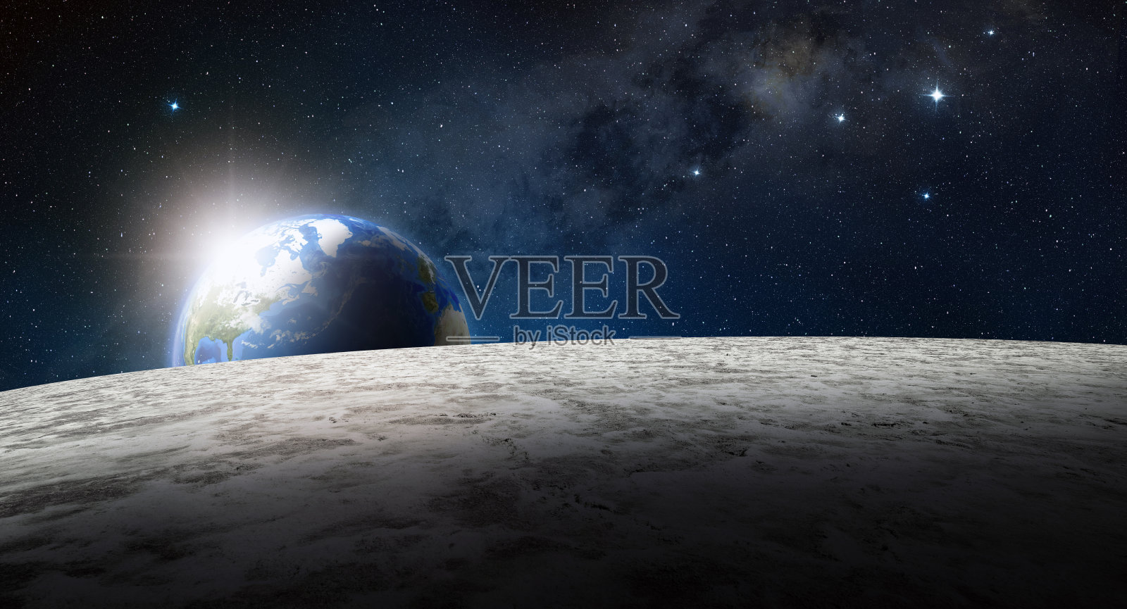 从月球表面看地球的3d插图插画图片素材