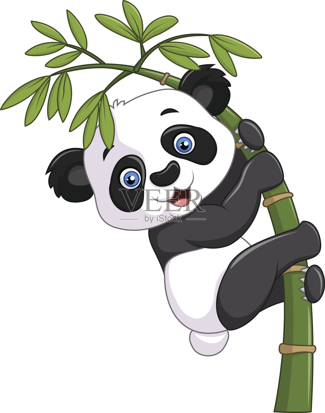 可爱有趣的熊猫宝宝挂在竹树上设计元素图片