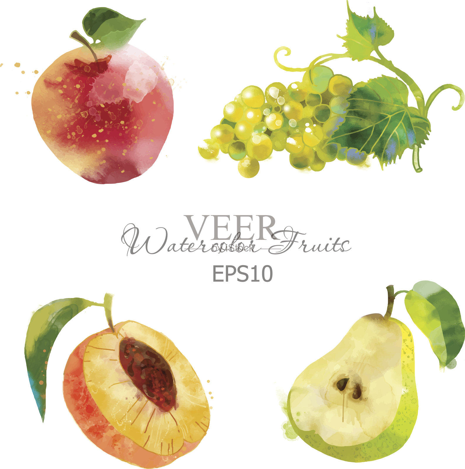 苹果，葡萄，桃子，梨子设计元素图片