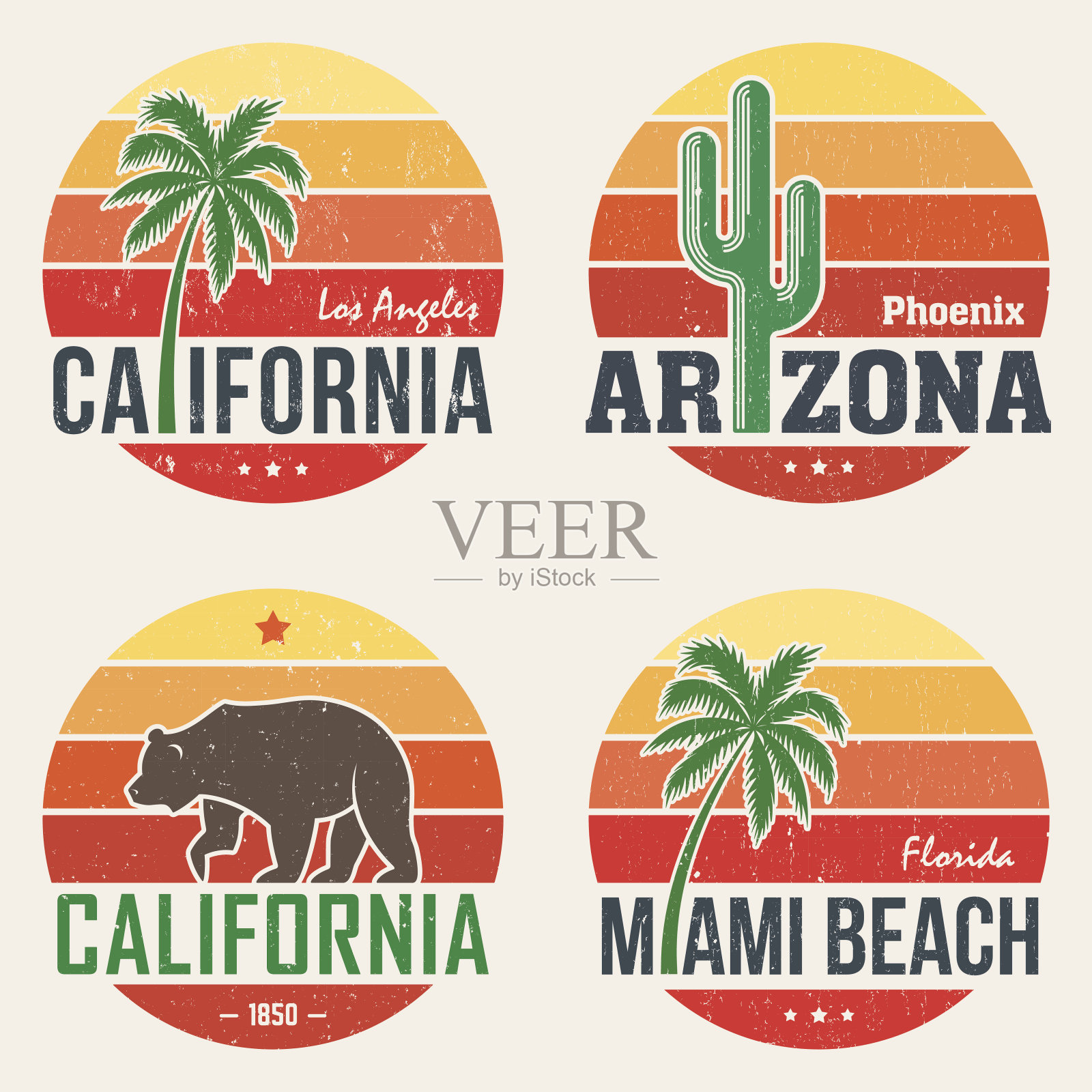 加州，亚利桑那州，迈阿密t恤t恤印花设计元素图片