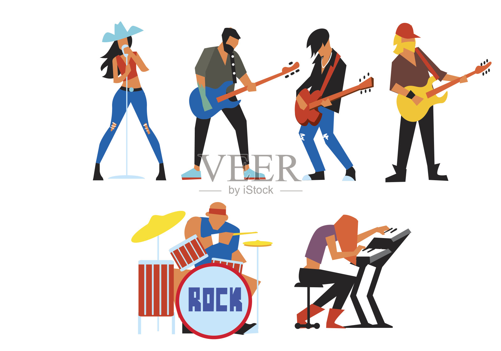 音乐家摇滚乐队孤立的白色背景。设计元素图片