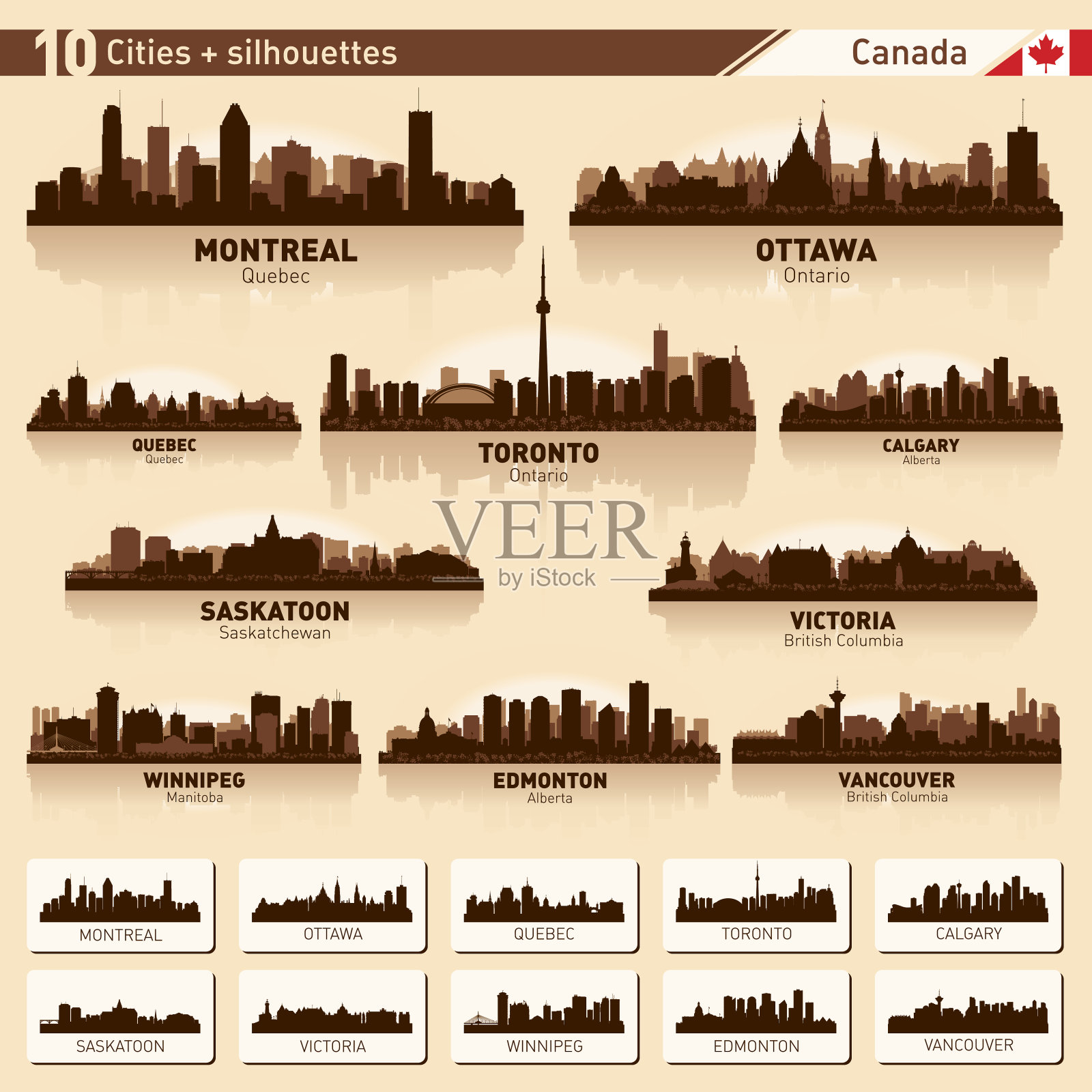城市天际线设置10向量轮廓加拿大#1设计元素图片