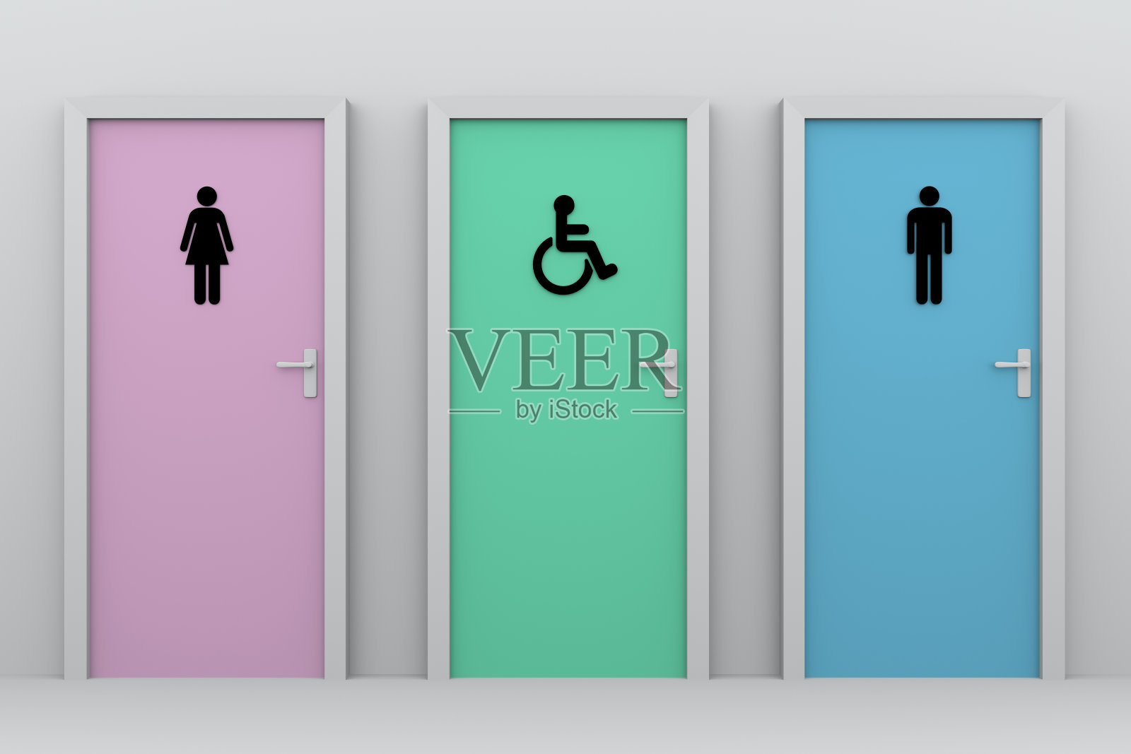 男女厕所和残疾人厕所的门照片摄影图片