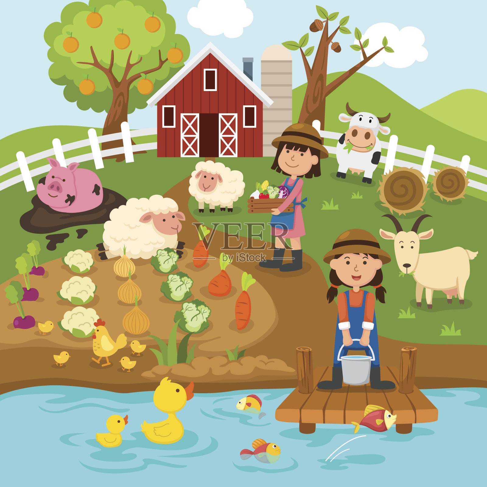 农业生产、农村landscape.illustration。插画图片素材