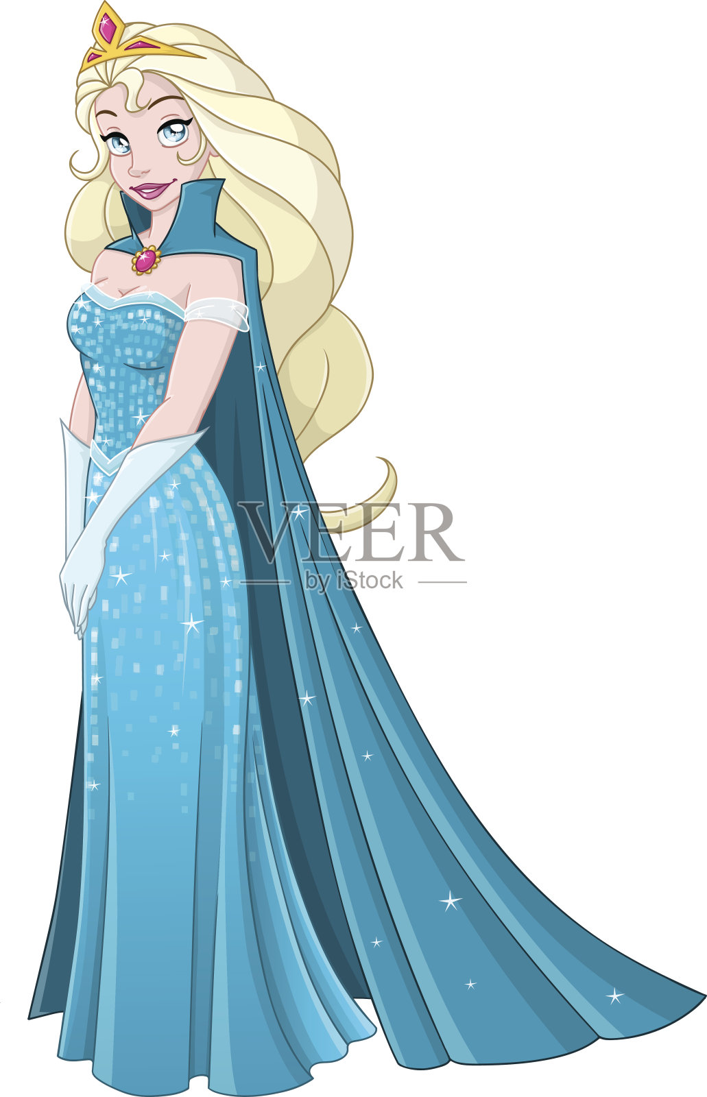 白雪公主在蓝色的裙子边插画图片素材