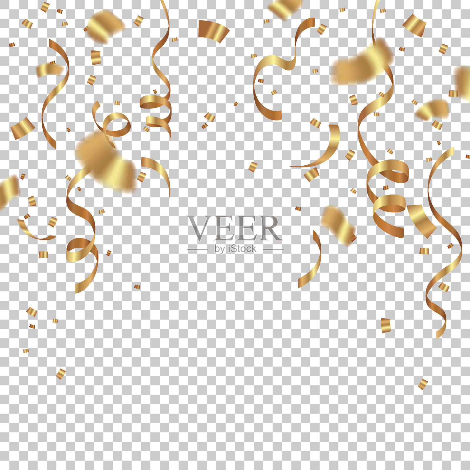 金色的彩带和五彩的庆典孤立在透明之上设计元素图片