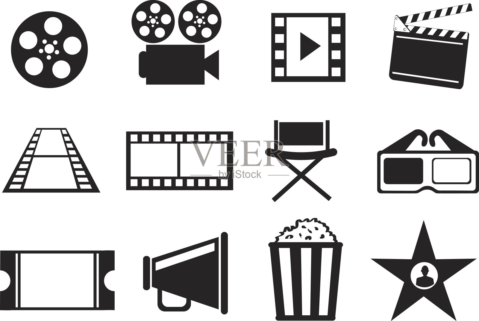 黑色和白色电影电影娱乐矢量图标集设计元素图片