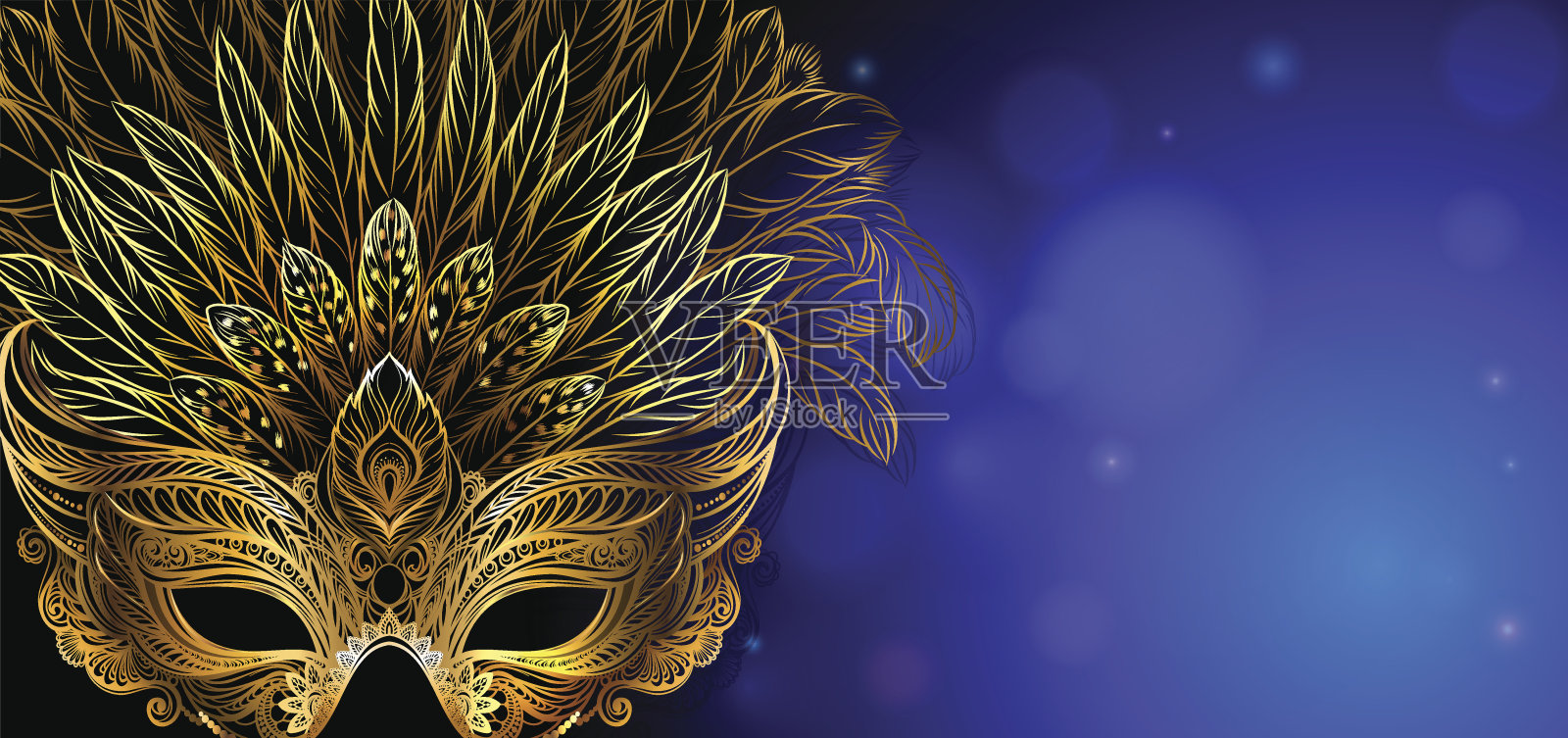 金色嘉年华面具，羽毛。插画图片素材