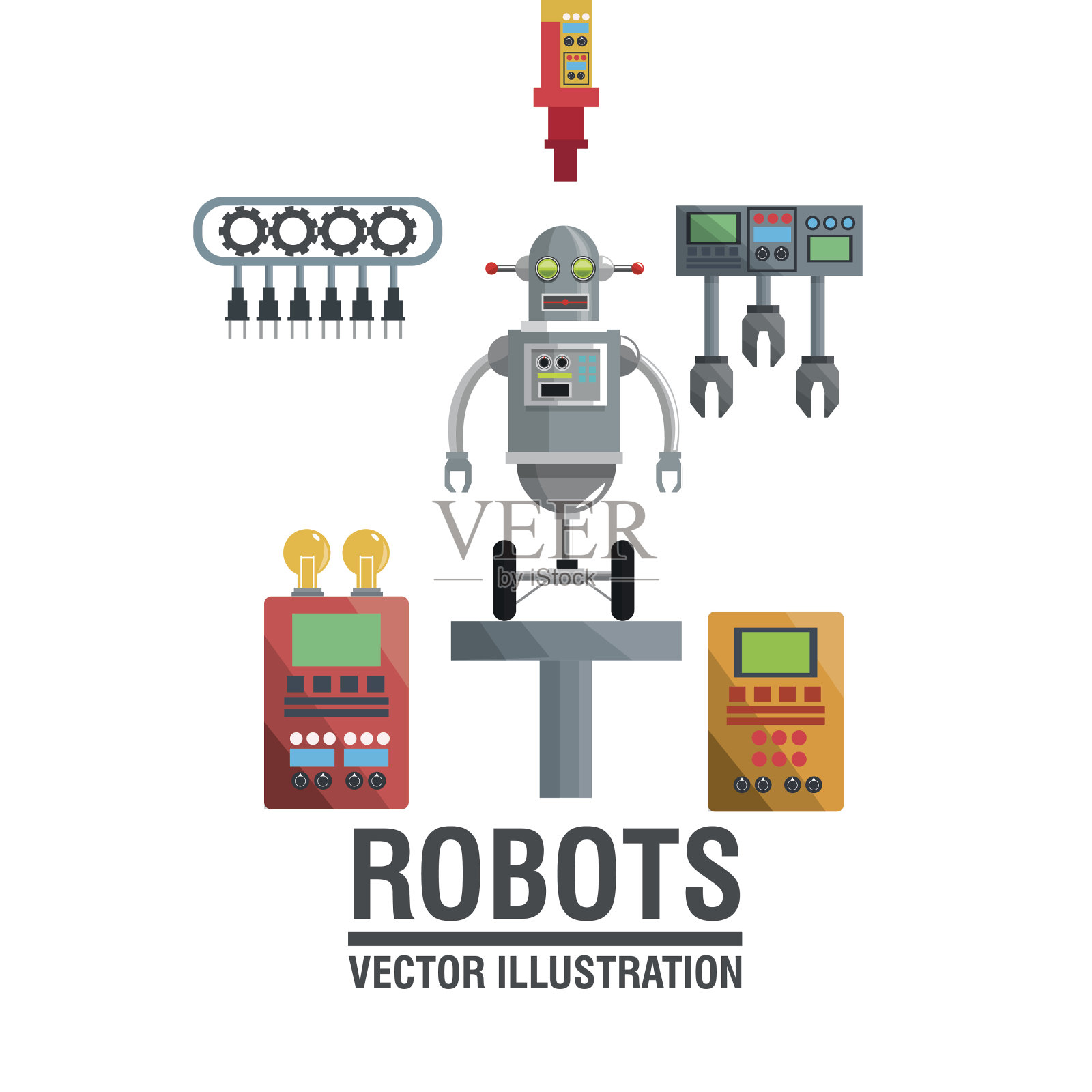 机器人的设计。产业的概念。人形图标插画图片素材