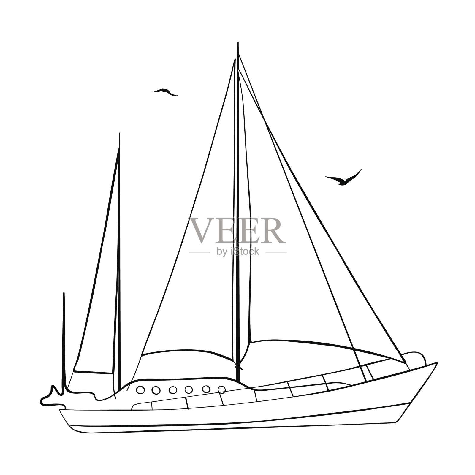 轮廓的帆船孤立在白色。设计元素图片