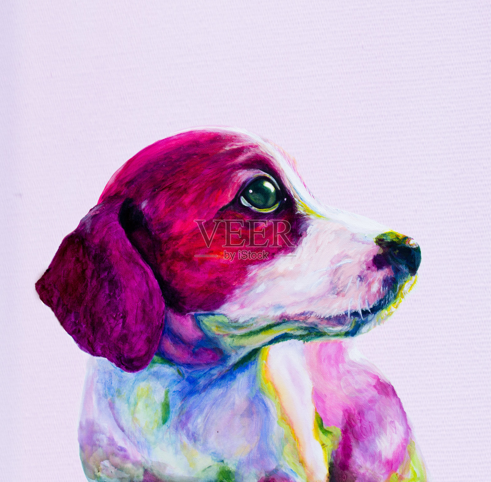 巴迪肖像的一个年轻的狗，小狗在霓虹灯颜色插画图片素材
