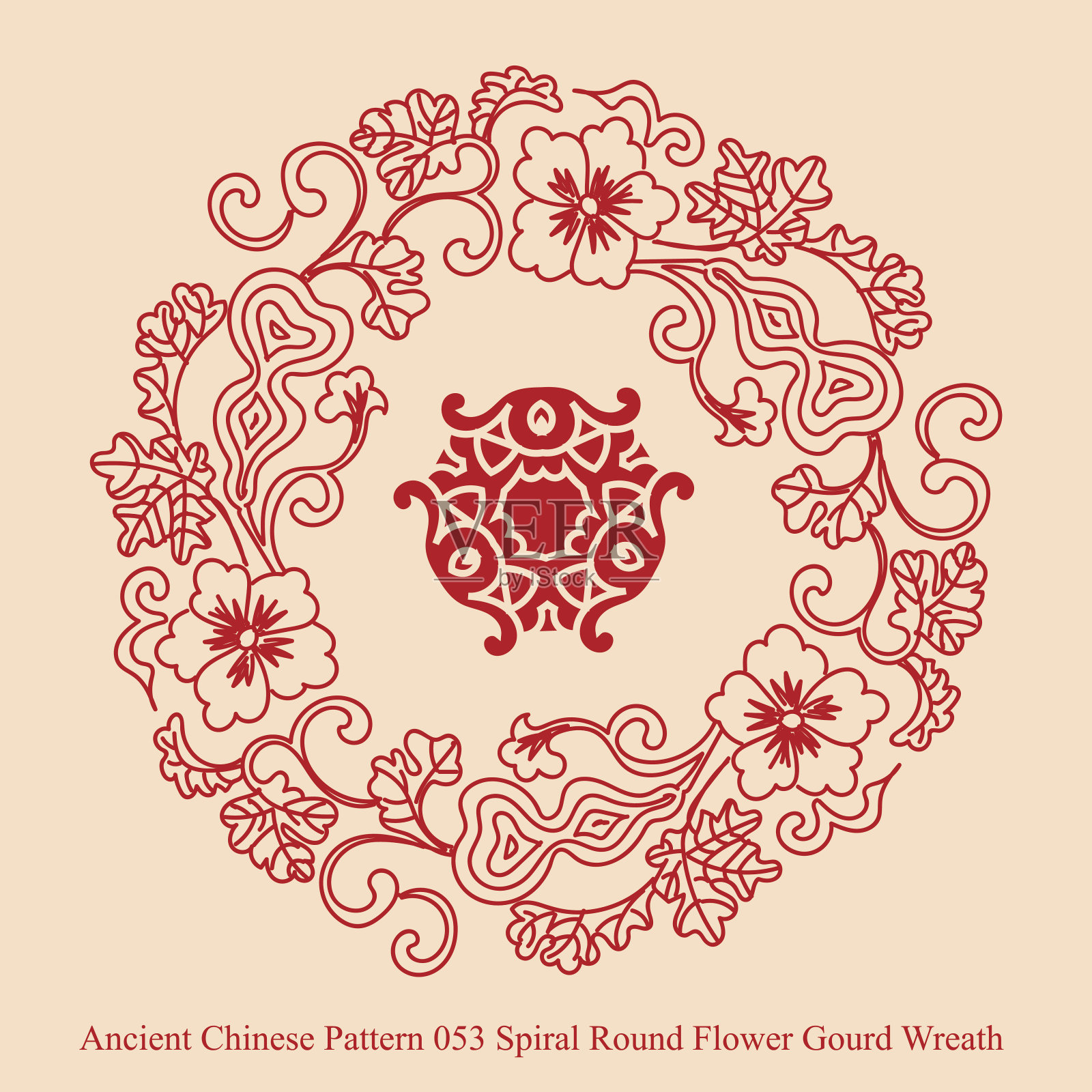 中国古代图案053螺旋圆形花葫芦环插画图片素材