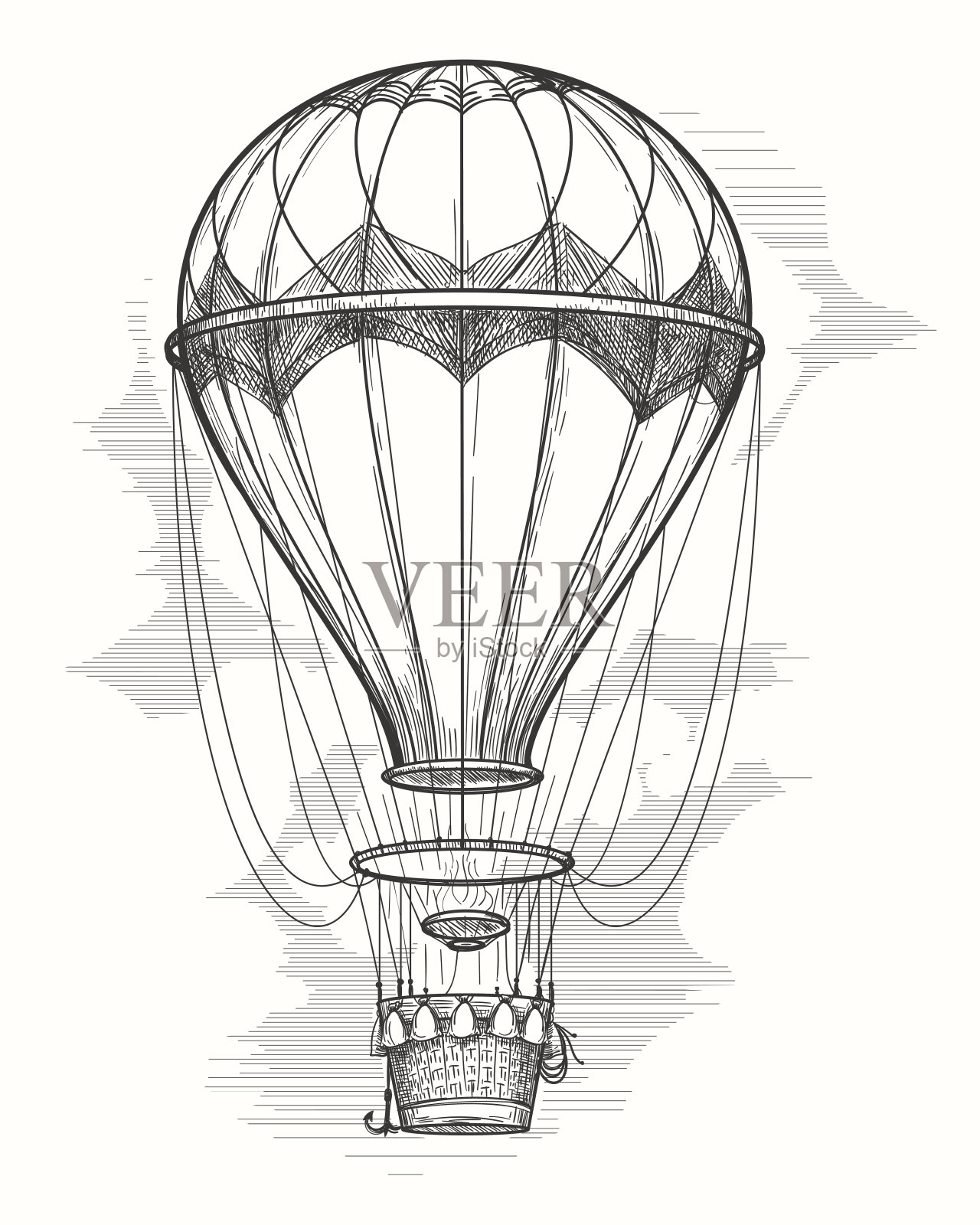 复古热气球素描插画图片素材