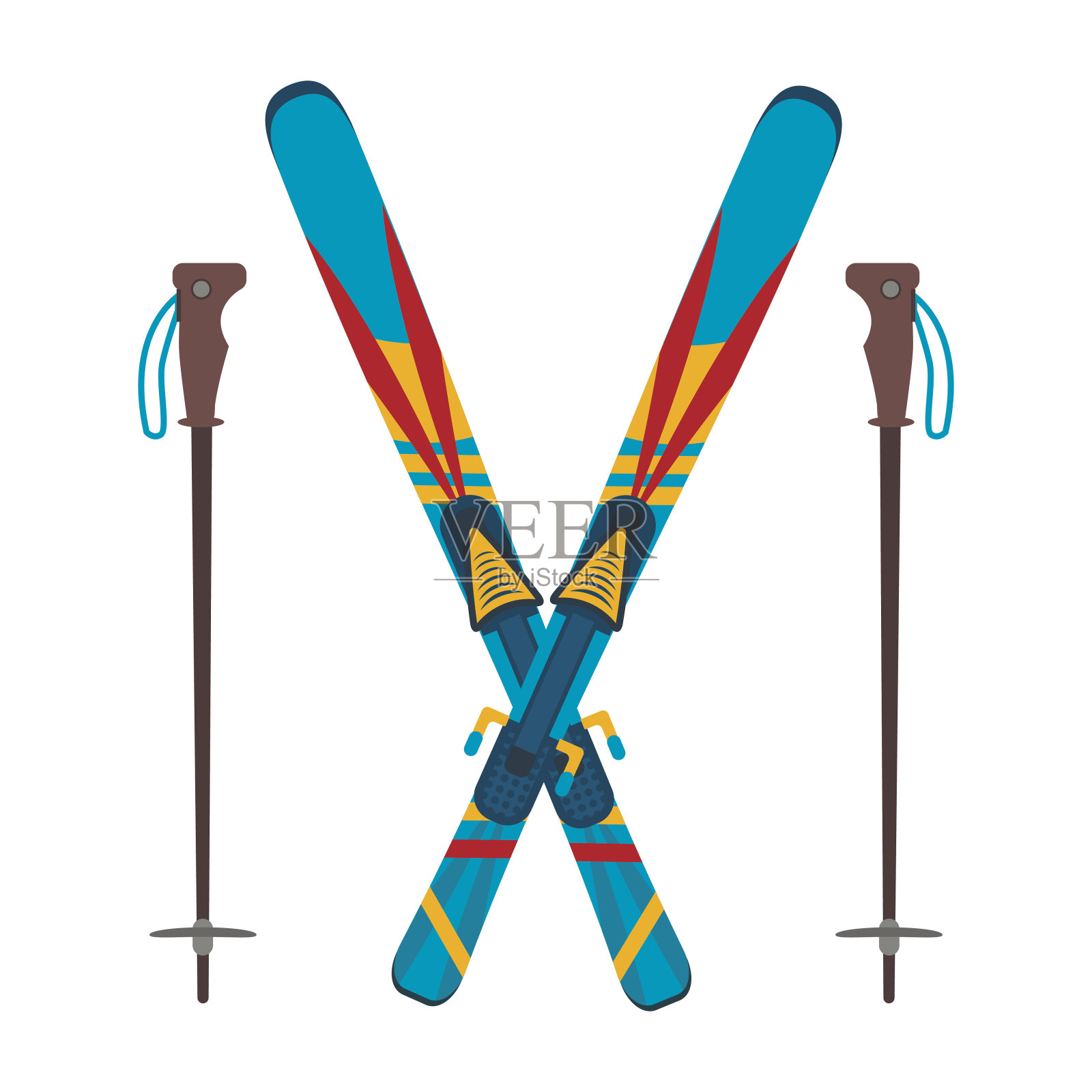 滑雪和棍子矢量插图插画图片素材