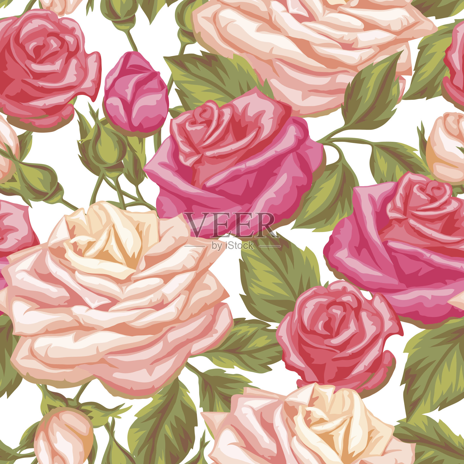 无缝模式与复古玫瑰。装饰复古的花。容易插画图片素材