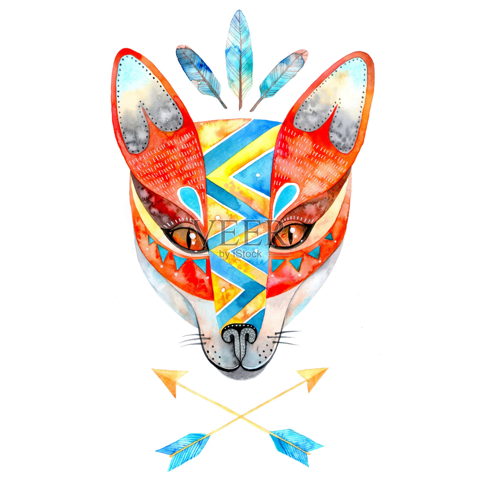 水彩印度狐狸。插画图片素材
