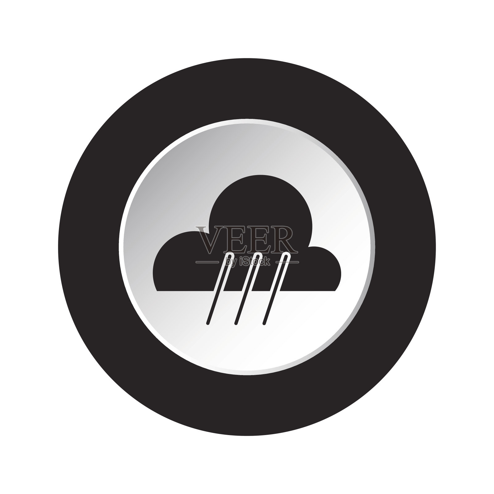 圆形黑白按钮-雨天天气图标插画图片素材