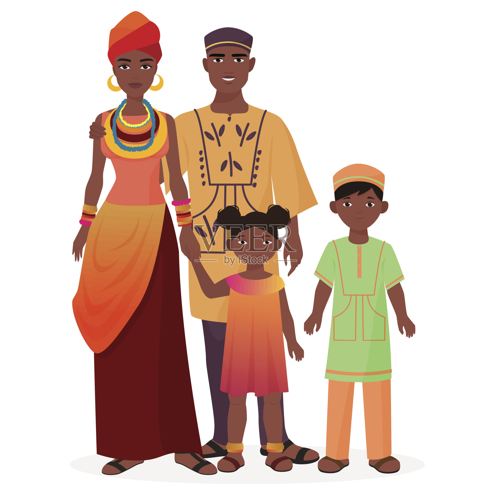 非洲的家庭。男人和女人，男孩和女孩的孩子插画图片素材