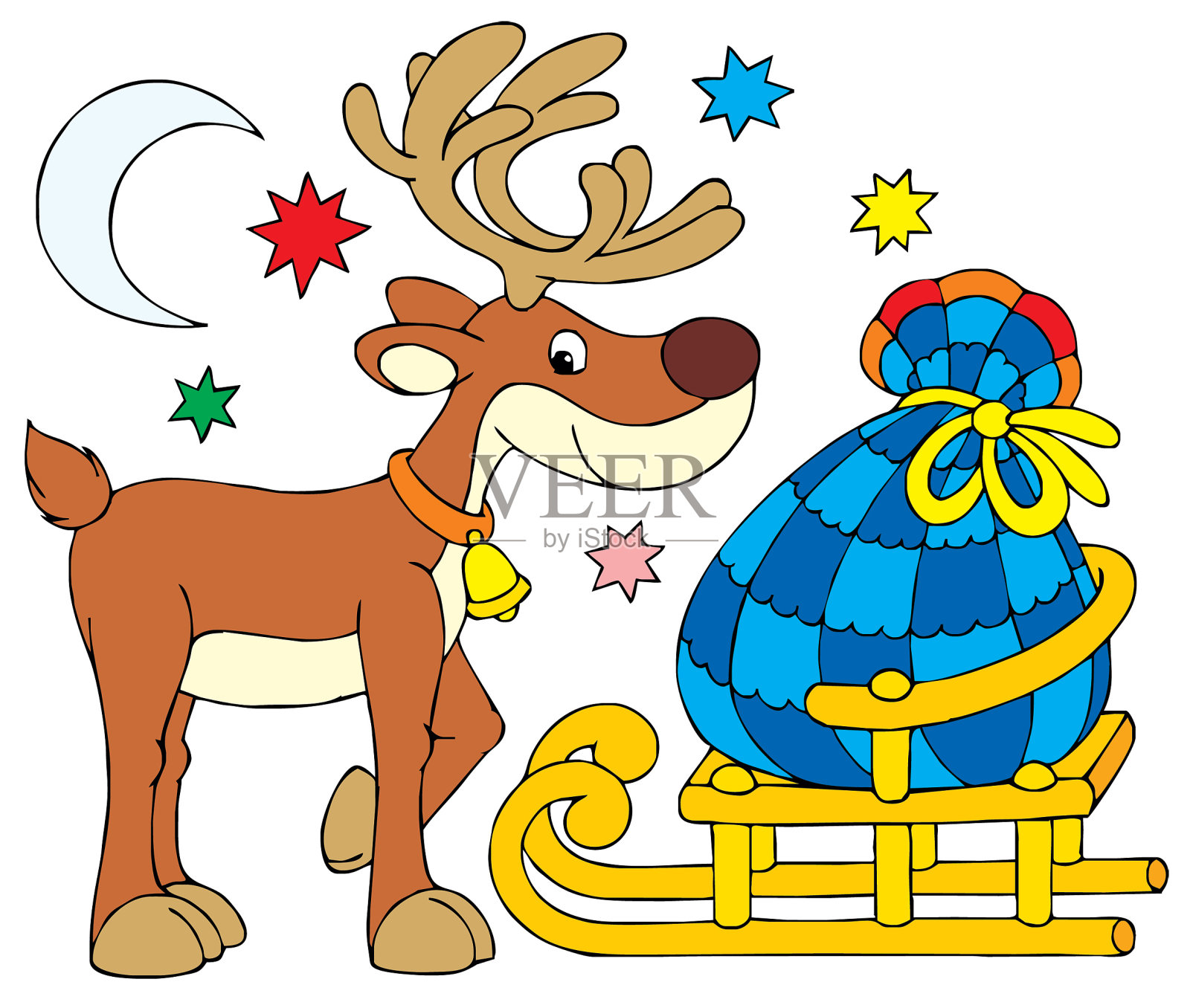 圣诞老人的驯鹿插画图片素材