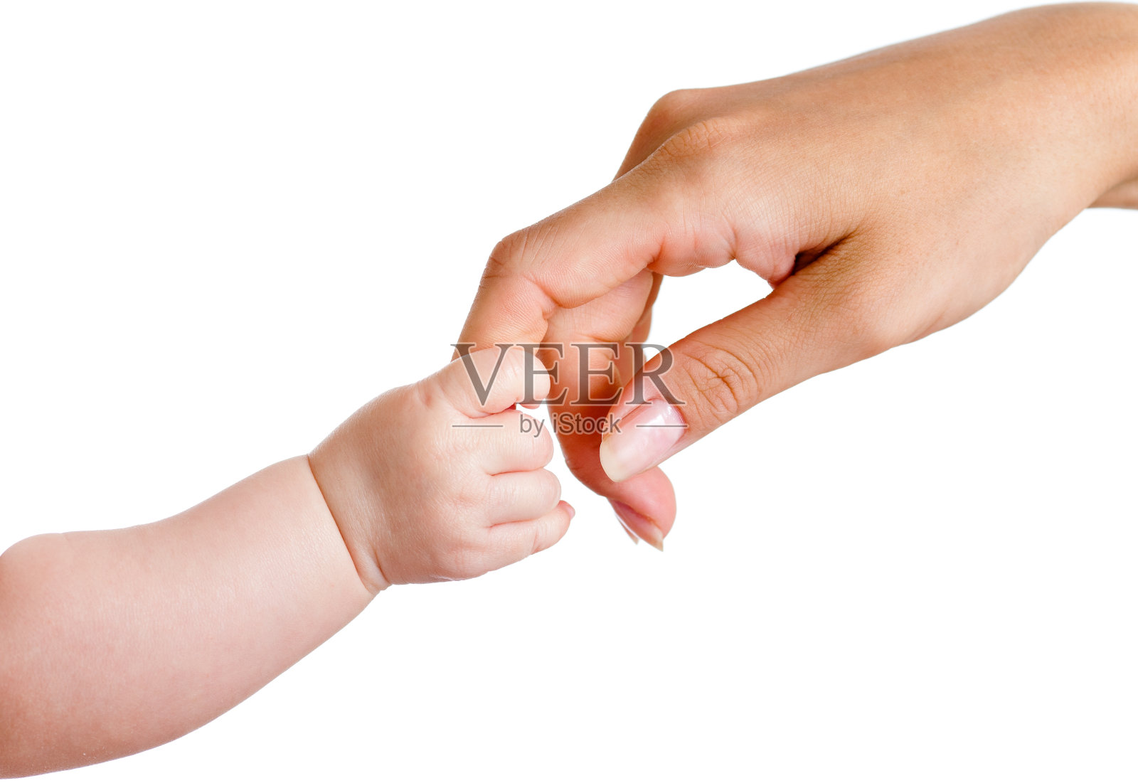 婴儿和母亲的手隔离在白色照片摄影图片