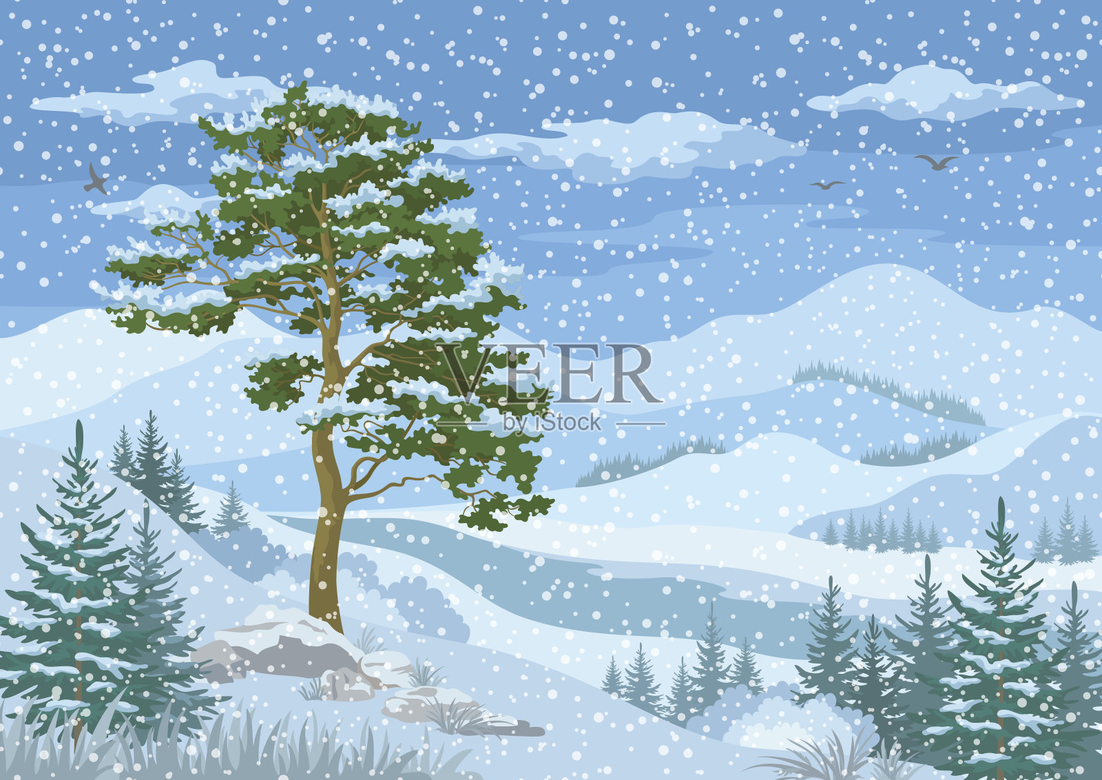 山的冬景插画图片素材