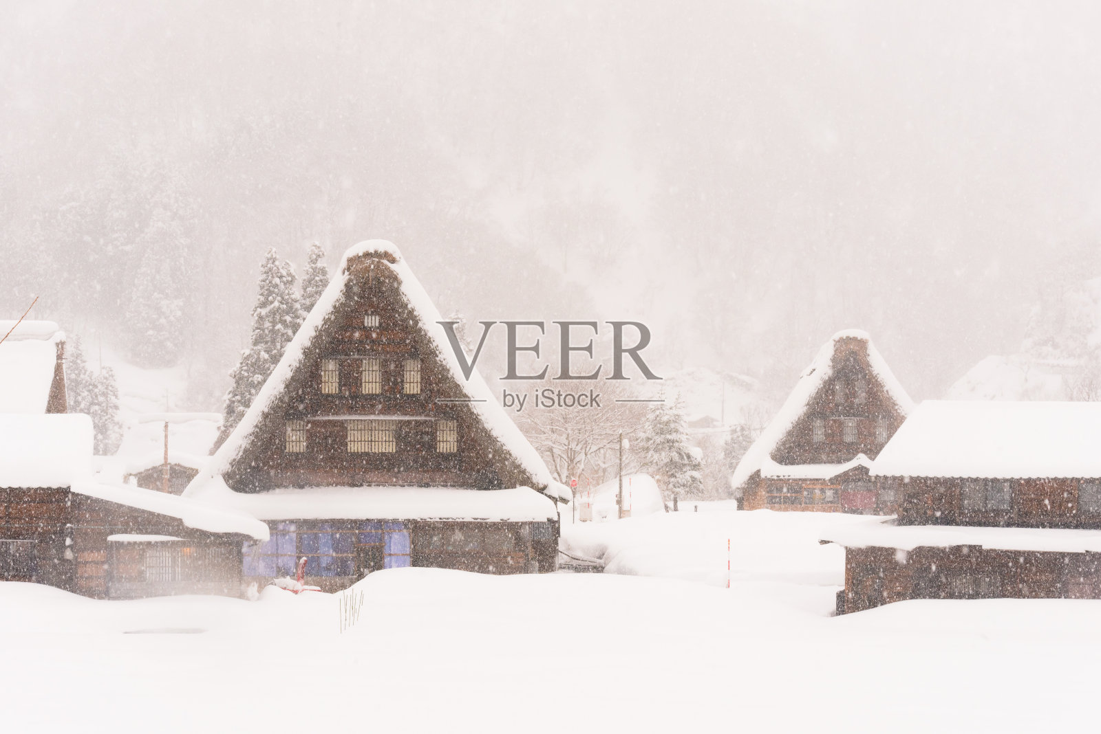 日本的冬季景观在日本富山的戈山传统村庄照片摄影图片