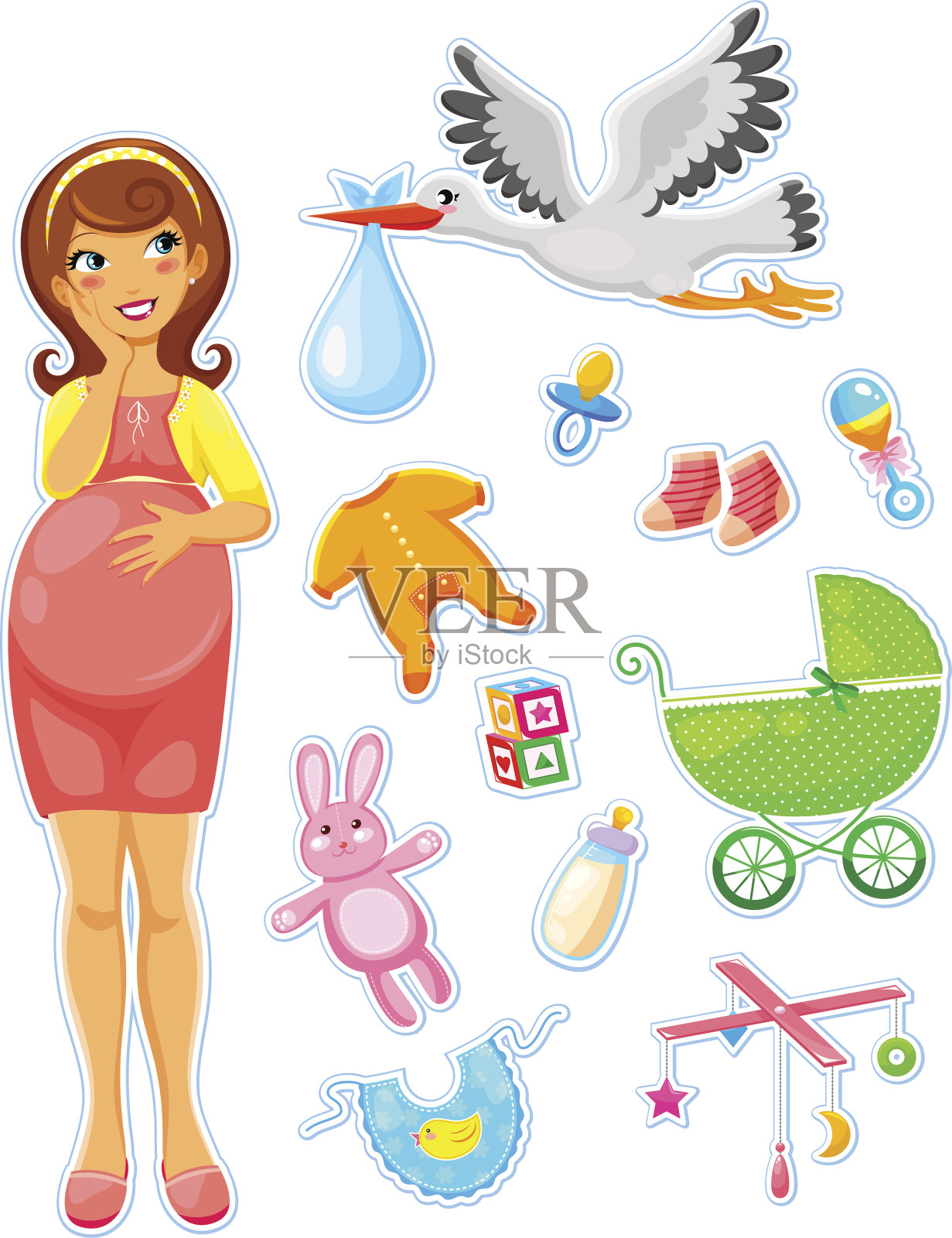矢量插图的孕妇和婴儿图标插画图片素材