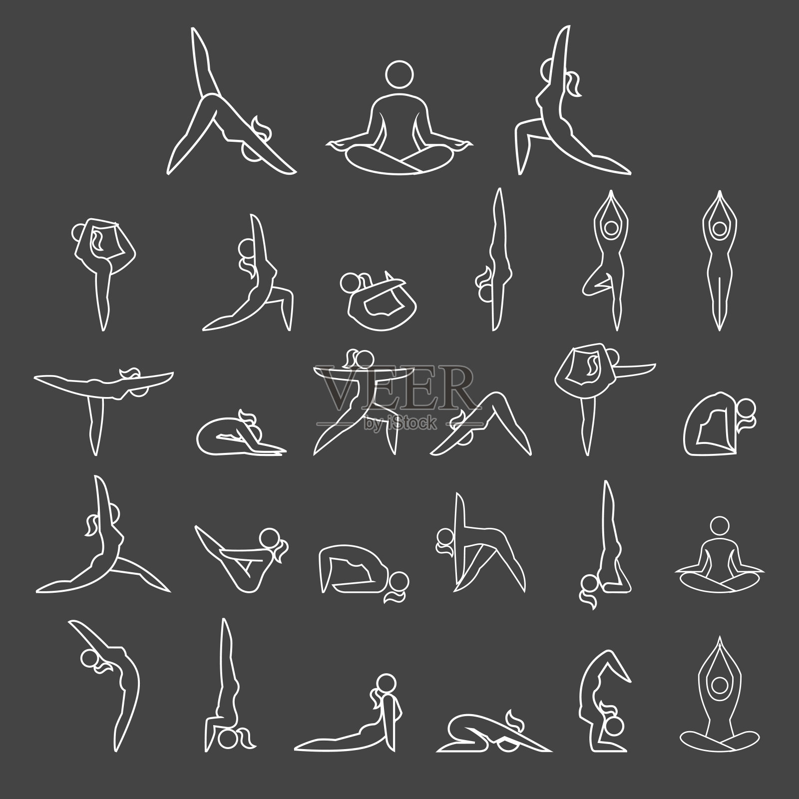 瑜伽女人姿势线条图标风格。插画图片素材