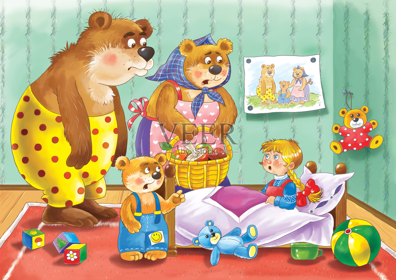 三只熊。俄罗斯童话。儿童插图插画图片素材