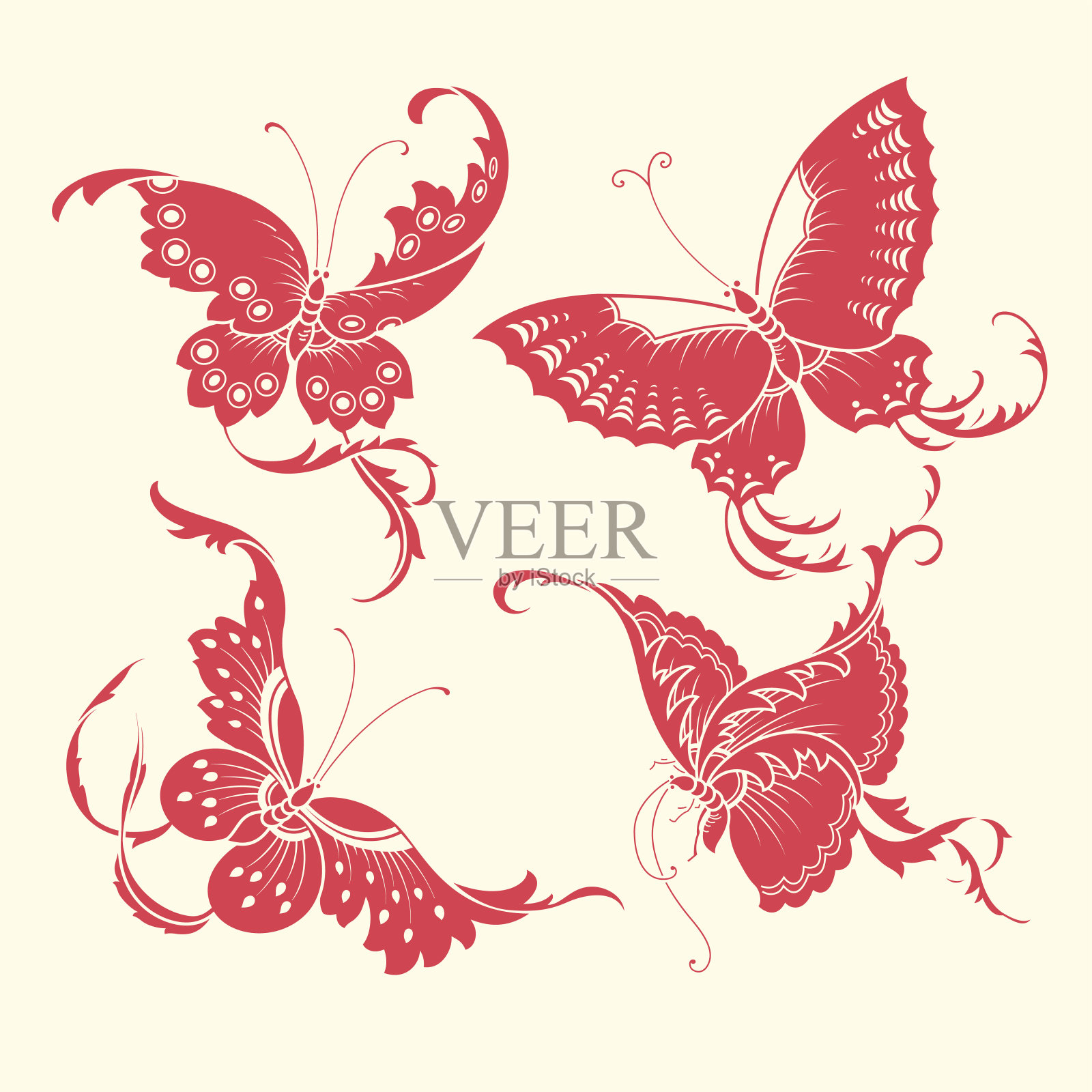 中国风格的蝴蝶图案插画图片素材