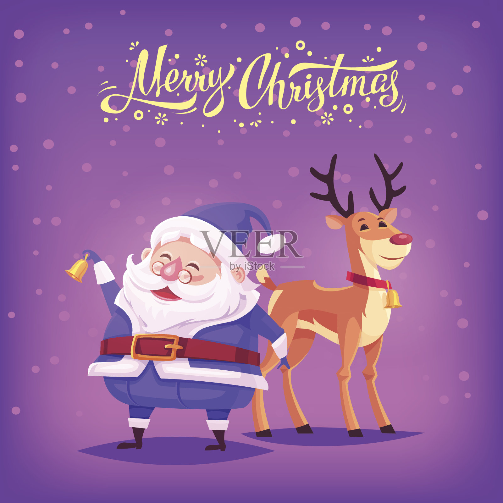 可爱的卡通圣诞老人摇铃和有趣的驯鹿设计模板素材