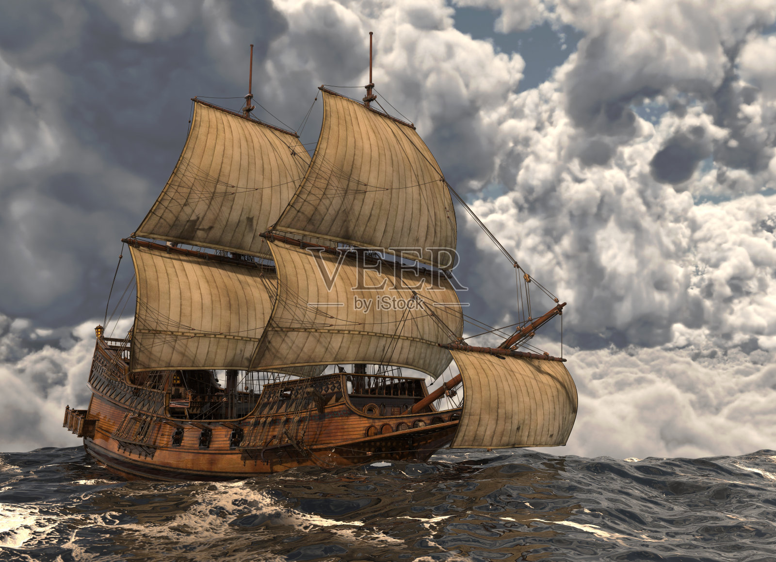海上的帆船3D插图照片摄影图片