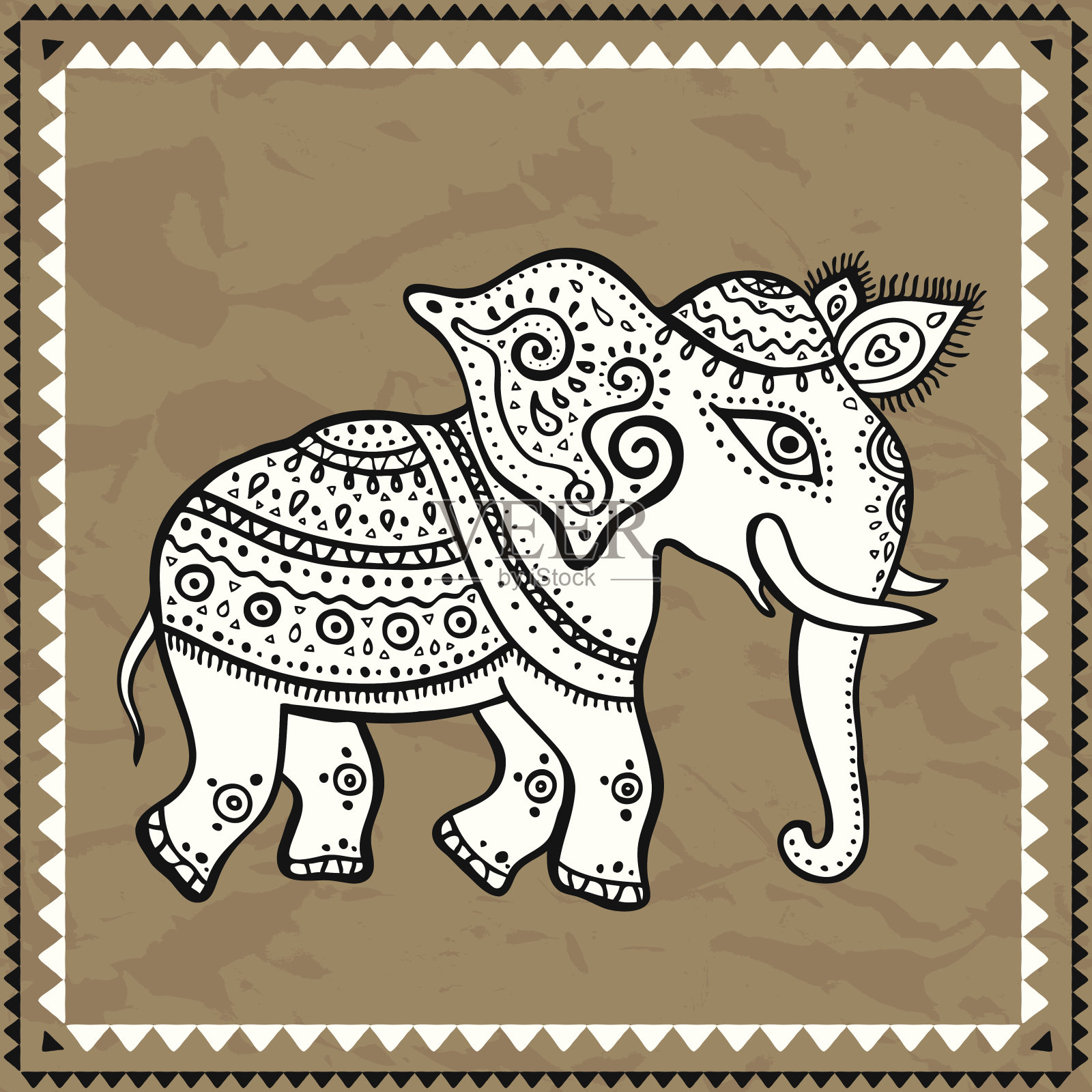 民族的大象。印度的风格。插画图片素材